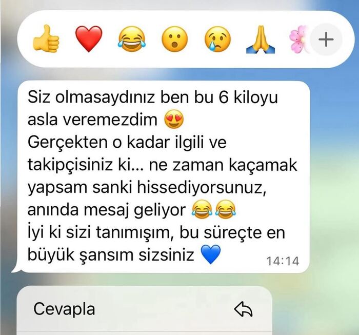 6 kilo verdiğini anlatan teşekkür mesajı