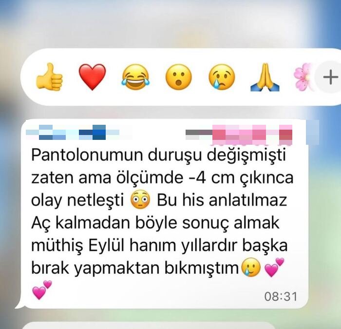 Pantolon ölçüsünün küçüldüğünü anlatan mesaj
