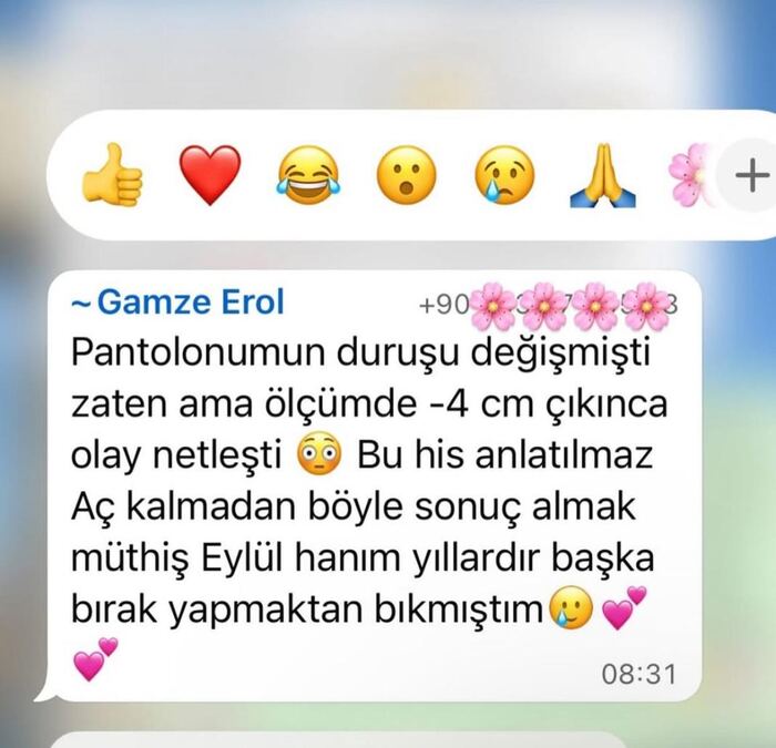 Pantolon ölçüsünün küçüldüğünü anlatan mesaj