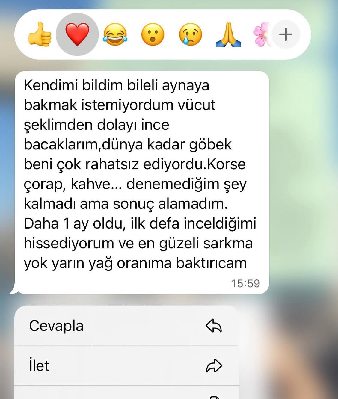 Denemediği yöntem kalmamışken ilk defa inceldiğini hissettiğini anlatan mesaj